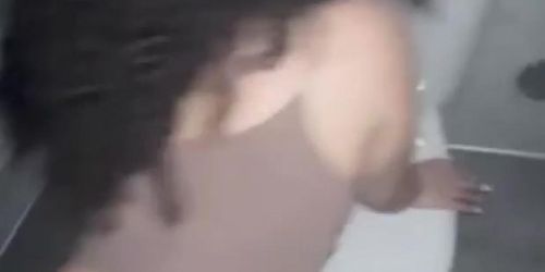 Curvy Brunette Sex in a Public Bathroom
