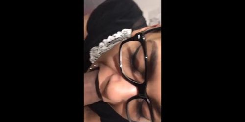 British Ebony Gives Blowjob w/ Glasses