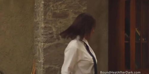 Lesbian slaves controlled by cruel mistress with big tits