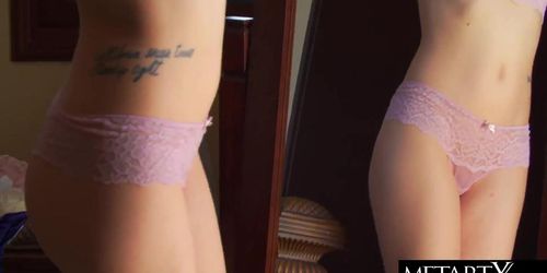 Watch this gorgeous girl masturbate as she tries on sexy lingerie