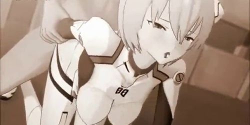 Cute animated scrubbing a cock with her tits