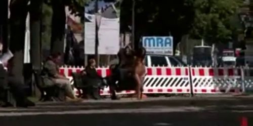 Bare chained brunette pulled Rickshaw in the streets