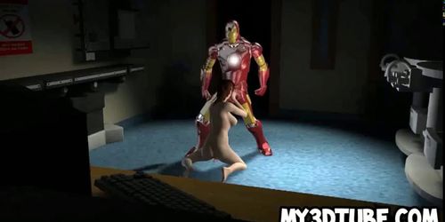 3D brunette sucks cock and gets fucked by Iron Man