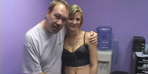 Blonde freaky babe gets blasted at porn theater