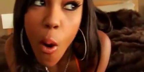 Black college girl with big tits suck a white cock and swallows all his cum