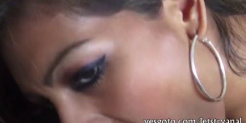 Busty latina shoves a hard dick in her ass for the first time