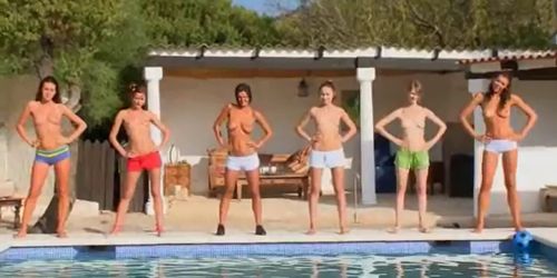 Six naked chicks by the pool from Russia - video 1