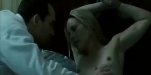 Celeb Maria Bello bare breasts and tied up in bed perky boobs