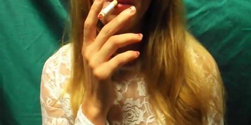 Jen smoking 2 cigarettes in studio