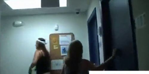 College girls fighting on a wild campus party