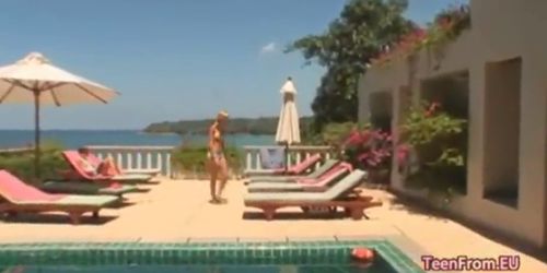 Girls excercising on their vacation
