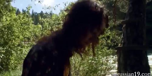 Opening cunt lips outdoors - video 2
