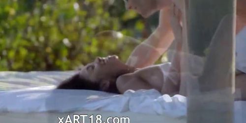 Exotic coed making love in the gardens - video 1