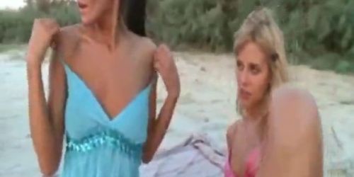 Horny lesbian girlfriends naked on beach
