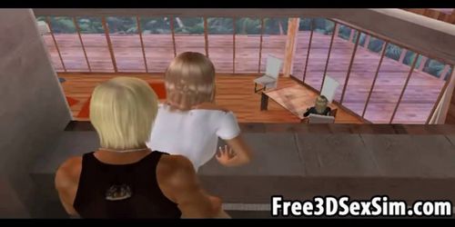 Horny stud fucking two horny 3D cartoon babes hard