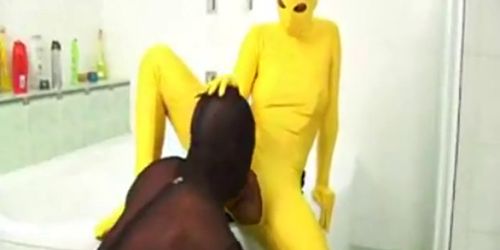 Kinky couple fuck in spandex catsuits