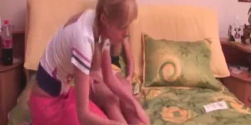 Cute Russian lezzies playing on the bed