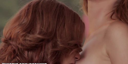 Two gorgeous natural redheads make passionate love