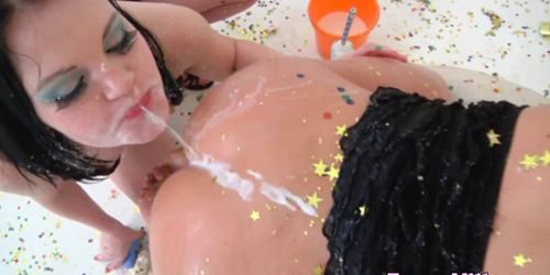 Milksquirting slut gargling ass milk