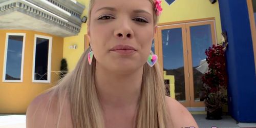 BANGBROS - Pigtailed teen fucked outdoors