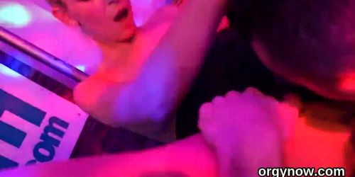 Elegant hotties give blowjob and enjoy banging and gangbang