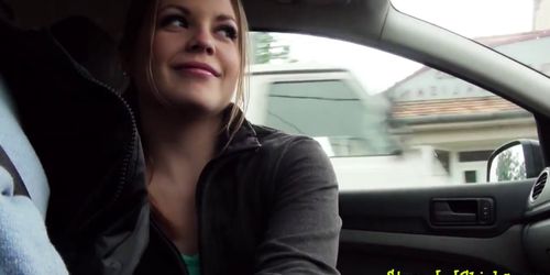 Teen hitchhiker sucks and rides POV dick