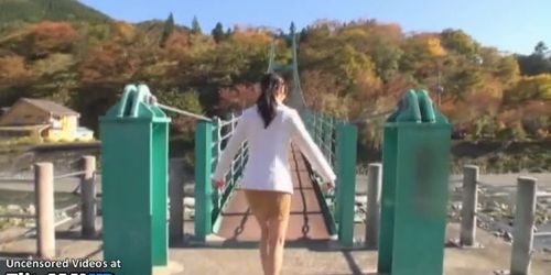 Japanese girlfriend gives a blowjob outdoor