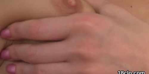 Sultry teen is gaping soft vulva in closeup and having orgasm