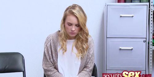 Gorgeous blonde shoplifters gag deep in the rough officer