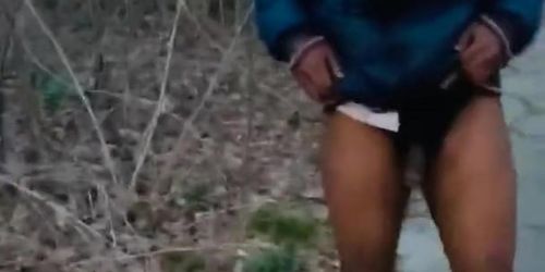 Sagging commando and showing cock while walking down a popular trail 