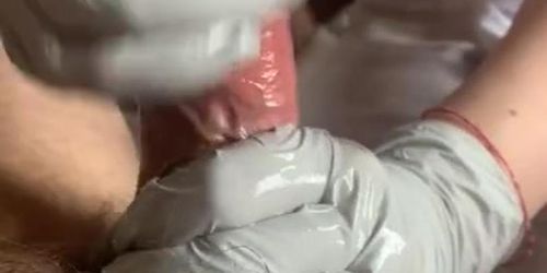 hand job in medical gloves During quarantine 