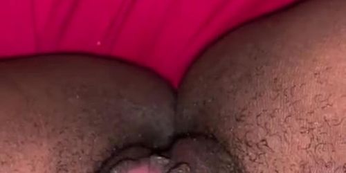 Ebony playing with tight wet hairy pussy