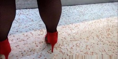 Exhibitionist wife in fishnet