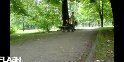 Outdoor Flash Girl on Park Bench