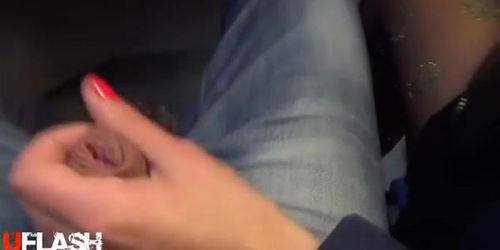 Jerking her husband in Bus