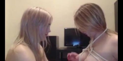 blonde lesbian caamgirl play with her girlfriend - BONDAGE -