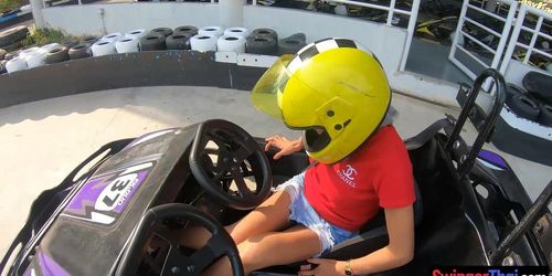 Amateur Thai girlfriend teen fun at go karts and gets fucked afterwards