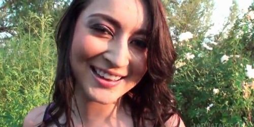 Latina cute minx strips naked and blows cock outdoor - video 1