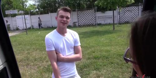 Two hot teens fucked by van driver  TakeVan (Mea Melone)