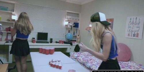 Teen bffs were playing beer pong naked when the guys arrived and joined them