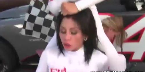 Racer fucks race models on car