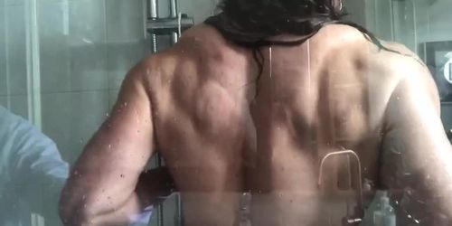 muscle shower with hair and tongue