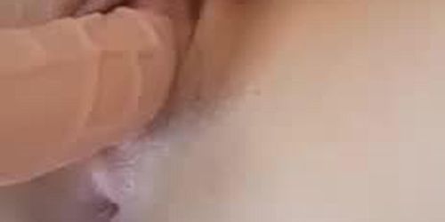 Extreme tight pussy dildo insertion