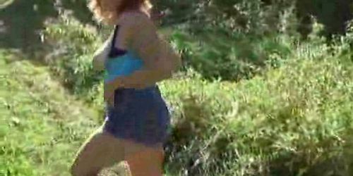 amateur flashing and blowjob in field