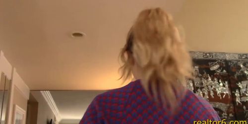 Young and crazy realtor gags and rides on her clients dick