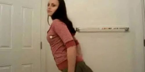 while she strips and touches her pussy in the bathroom - video 1