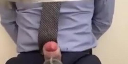 Bound businessman made to cum with machine