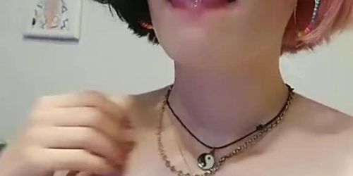 cute girl doing ahegao / spit / spermplay 