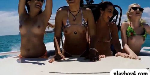 Sweet amateur teen coeds enjoy hard boning on speedboat