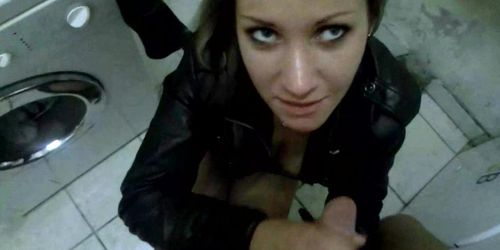 German Teen Girl give a Blowjob in Leather Jacket